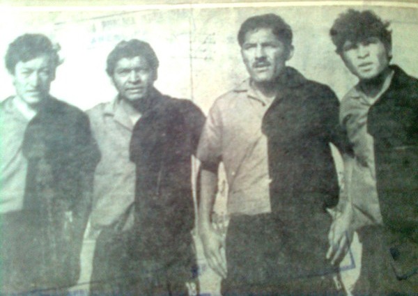 Ya establecido en Melgar, Blacut aparece en esta imagen con otros jugadores de le época: César Ticona, Ruffo Fernández y emilio Barra (Recorte: diario Correo de Arequipa)